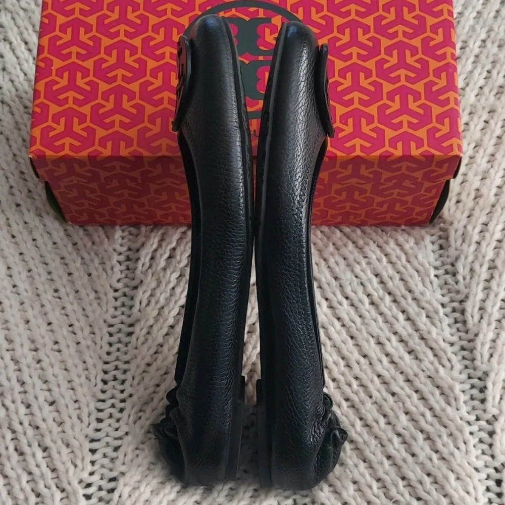 Tory Burch Black Leather Minnie Travel Ballet Flats